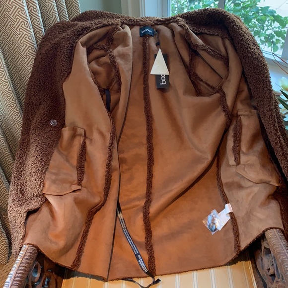 BOOHOO BONDED DOUBLE BREASTED FAUX FUR TEDDY COAT IN CHOCOLATE SIZE 6 - Picture 14 of 16